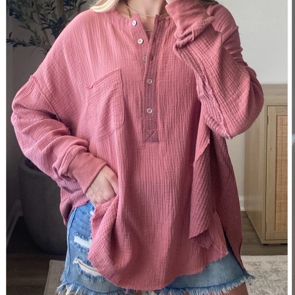 GAUZE OVERSIZED MAUVE PINK RED TUNIC TOP